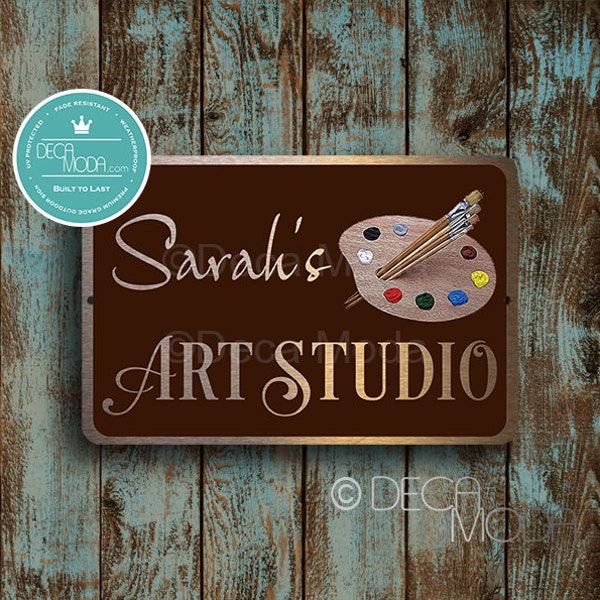 Art Studio Sign, Personalized Signs, Brushed Bronze and Copper Finish, Fade Resistant, Gift for Artist, Custom Art Studio Signs, DM101