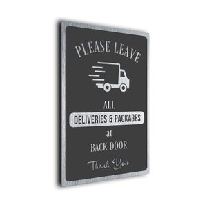 Placas de pacotes e entregas, deixe todas as entregas e pacotes na porta dos fundos, placa externa, placas à prova de intempéries, PBDGS151223