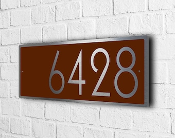 Modern Address Sign: Brown & Brushed Silver, Custom House Numbers