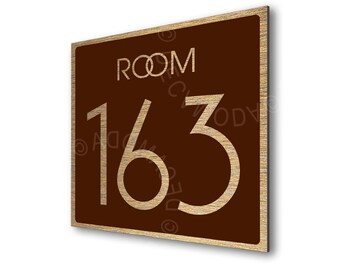 Easy Install Room Number Sign, Personalized brushed Gold Door Plaque for Hotels Apartments Condos
