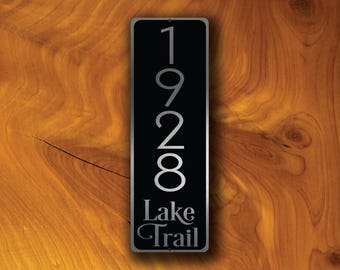 Vertical Brushed Silver Address Sign, Weatherproof Custom House Number Plaque