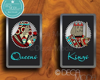 Kings & Queens Restroom Sign Set: Brushed Silver Playing Card Theme