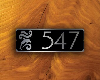 Modern House Number Sign: Brushed Silver Dolphin Plaque