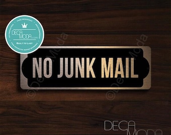 Brushed Copper No Junk Mail Sign: Weatherproof Outdoor Door Sign (9x3 inches)