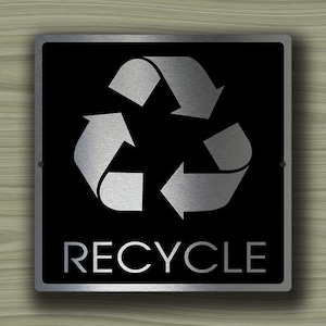 RECYCLE SIGN, Modern Recycle Sign, Custom Recycle Signs, Black and Silver, Office Signs, Modern Trash Signs, Bin Disposal Sign,