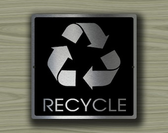 RECYCLE SIGN, Modern Recycle Sign, Custom Recycle Signs, Black and Silver, Office Signs, Modern Trash Signs, Bin Disposal Sign,