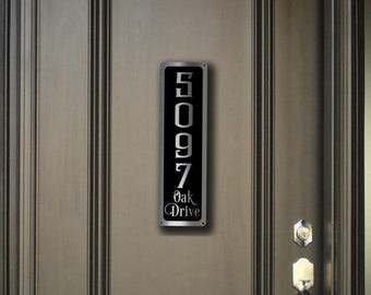 Vertical Brushed Silver Address Sign, Weatherproof Custom House Number Plaque