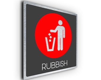 Brushed Metal Rubbish Bin Sign: Weatherproof Aluminum Composite