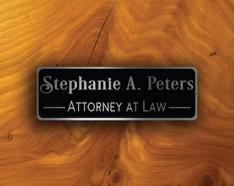 Custom Door Name Plate: Brushed Silver Metal Sign