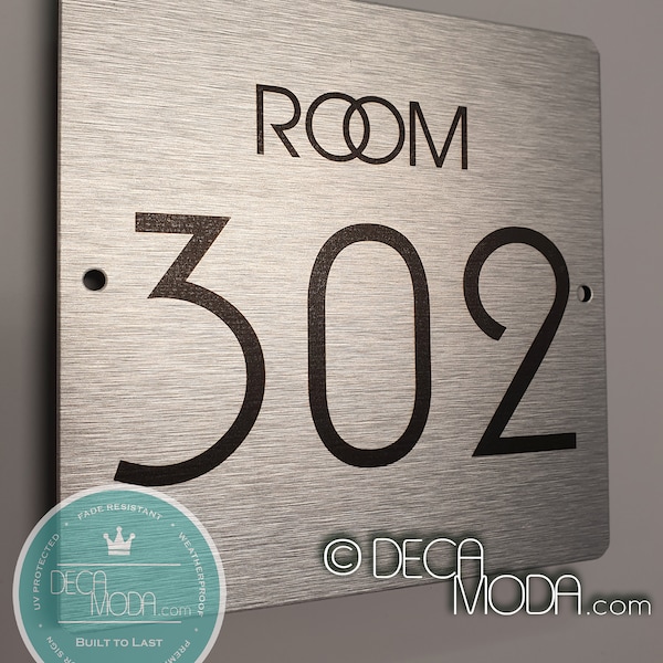 SILVER HOTEL NUMBERS | Custom Hotel Room Numbers | Hotel Door Numbers | Brushed Silver Finish | Silver Door Signs | Hotel Number Signs