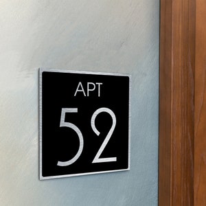 Custom Apartment Number Signs Condo Room Numbers Brushed Silver and Matt Black Finish Contemporary Design Apartment decor image 3