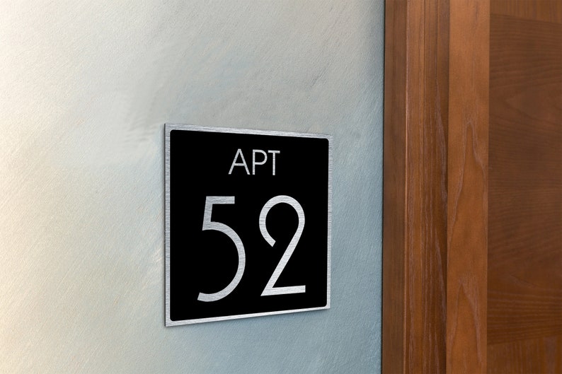 Custom Apartment Number Signs Condo Room Numbers Brushed Silver and Matt Black Finish Contemporary Design Apartment decor image 3