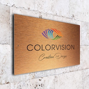 Placa de pared comercial, personalice esta placa de pared exterior a todo color con los detalles de su negocio, letreros comerciales para exteriores, letreros de cobre