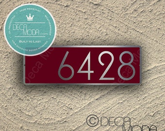 Modern number sign, modern door Sign, Modern Door Numbers, Modern Numbers, modern address sign, address sign, address, Burgundy and Silver