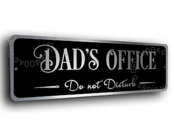 Dad's Office Door Sign: Brushed Silver Metal, Personalized Plaque