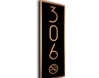 Custom No Smoking Room Number Sign, Vertical Aluminum Composite Plaque