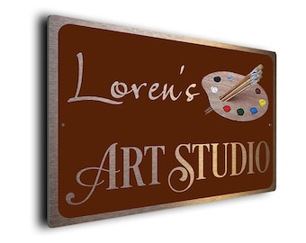 Insegna Art Studio, insegne personalizzate, finitura in bronzo spazzolato e rame, resistente allo sbiadimento, regalo per artisti, insegne Art Studio personalizzate, DM101