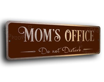 Mom's Office Sign: Brushed Gold Metal, Weatherproof Decor