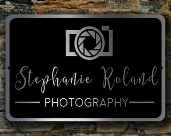 Custom Brushed Aluminum Business Logo Sign: Modern Outdoor Plaque