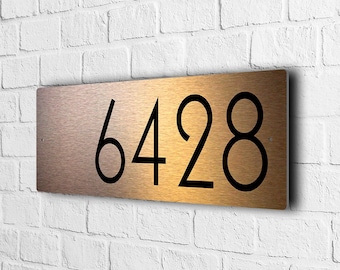 Placa de endereço em cobre escovado, placa personalizada resistente às intempéries com número de residência.