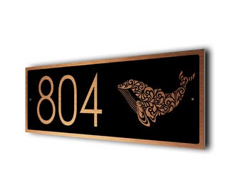 Whale Address Sign: Brushed Metal Custom House Number