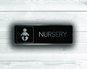 Modern Nursery Sign: Brushed Silver Metal, Baby Room Decor
