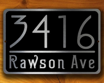 Brushed Silver Address Sign with Name and Number, Weatherproof Outdoor Plaque