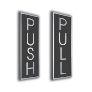 Push Pull Door Sign Plates: Brushed Metal Finish, Set of 2
