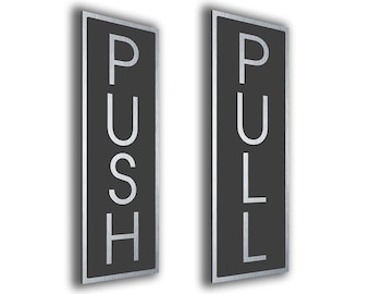 Placas de sinalização para portas "Empurre/Puxe": Acabamento em metal escovado, conjunto com 2 unidades.