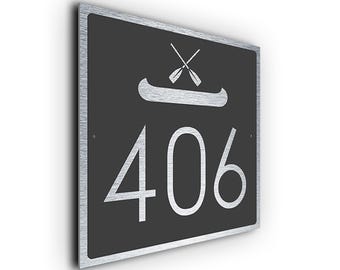 Canoe House Number Sign: Aluminum Outdoor Plaque