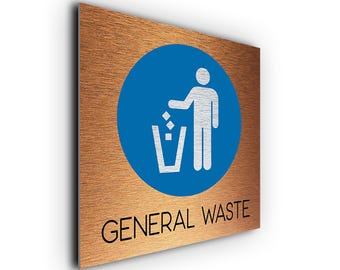 Brushed Metal General Waste Sign: Indoor/Outdoor Durable Bin Label