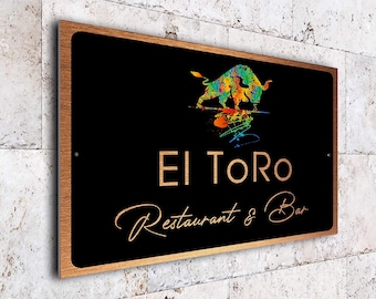 Custom Restaurant Logo Sign, Weatherproof Brushed Aluminum Cafe Wall Plaque