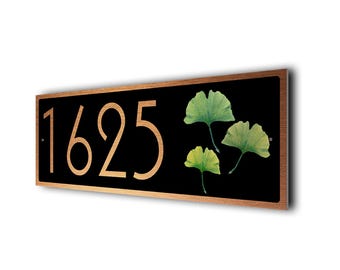 Ginkgo Leaf Address Sign: Custom House Number, Brushed Metal