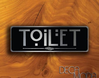 Brushed Silver Toilet Door Sign: Weatherproof Aluminum Restroom Plaque