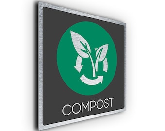 Brushed Aluminum Compost Bin Sign: Weatherproof Outdoor/Indoor Plaque