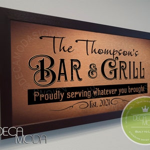 PERSONALIZED BAR and GRILL Sign, Family Name Sign, Custom Signs, Bar and Grill, Home Bar Signs, Bar Decor, Bar Signs, Custom Bar Lounge Sign