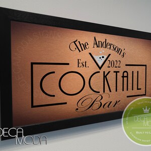 PERSONALIZED COCKTAIL Bar Sign, Bar Sign, Custom Signs, Brushed Metal Finish, Wood Frame, Custom Cocktail Bar, Bar Decor, Cocktail Bar
