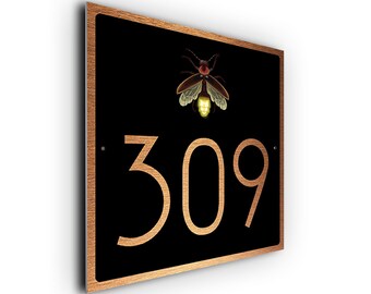 Firefly House Number Sign: Brushed Metal Whimsical Address Plaque