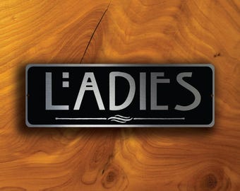 Brushed Silver Ladies Restroom Sign: Weatherproof Aluminum Door Plaque