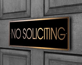 Brushed Aluminum No Soliciting Sign: Copper & Black Finish