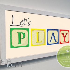 LETS PLAY SIGN, Let&#39;s Play, Lets Play Framed Sign, Playroom Signs, Nursery Signs, Play, Playroom Decor, Let&#39;s Play, Lets Play Decor, Sign