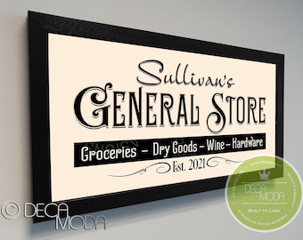Placa personalizada para loja de conveniência: Placa com moldura de madeira personalizada
