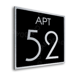 Custom Apartment Number Signs Condo Room Numbers Brushed Silver and Matt Black Finish Contemporary Design Apartment decor image 2