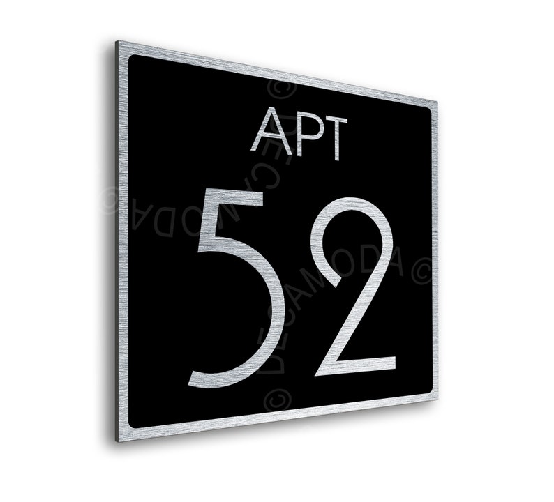 Custom Apartment Number Signs Condo Room Numbers Brushed Silver and Matt Black Finish Contemporary Design Apartment decor image 2