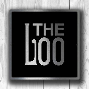 Cartello moderno per bagno: metallo argento spazzolato "The Loo"