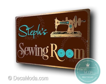 Personalized Sewing Room Sign: Brushed Copper Metal Finish