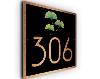Ginkgo Leaf House Number Sign: Aluminum Outdoor Plaque