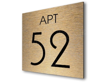 Custom Brushed Gold Apartment Number Sign, Personalized Address Plaque Gift for Modern Homes