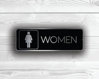 Brushed Silver Women's Restroom Sign: Weatherproof Door Plaque