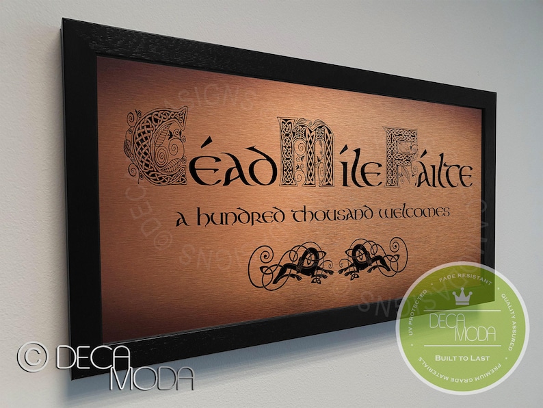 Cead Mile Failte Schild: Irish Welcome, Gebürstetes Metall, Holzrahmen Bild 3